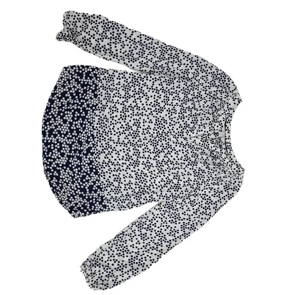 Boden Maya Top Contrast Print  VNeck White Navy - Picture 9 of 12